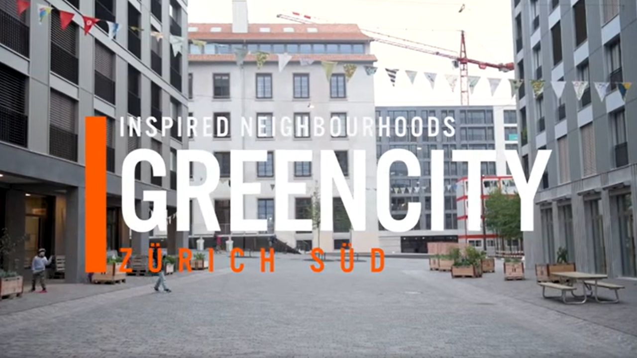 Bild des Stadtteils Greencity mit der Überschrift „Inspired Neighbourhoods“
